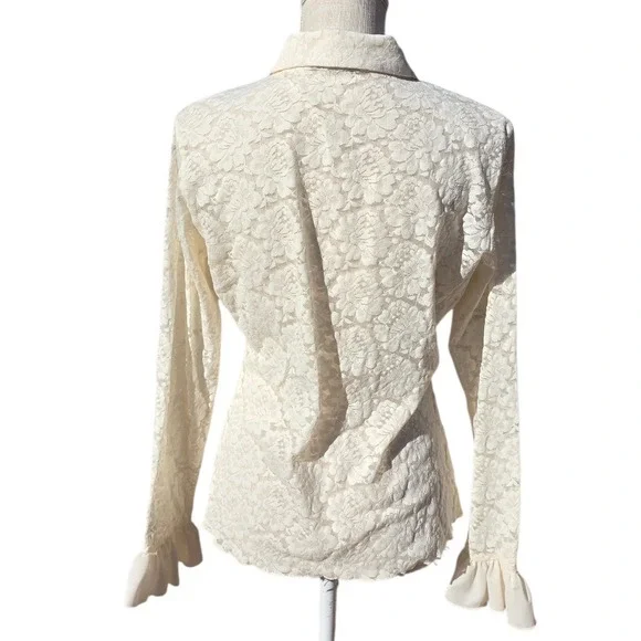 Kate Landry Vintage Lace Ruffle Button Up Shirt Blouse Cream Long Sleeve Women's - Picture 3 of 4